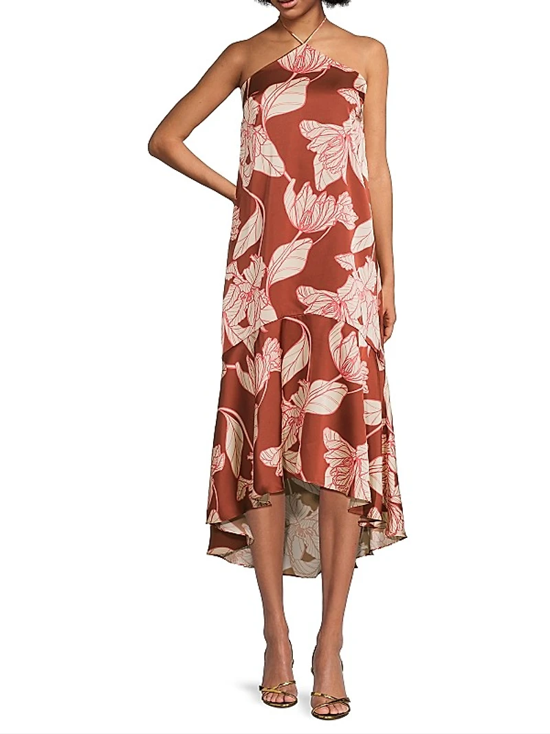 Layla Floral Satin Halterneck Midi-Dress