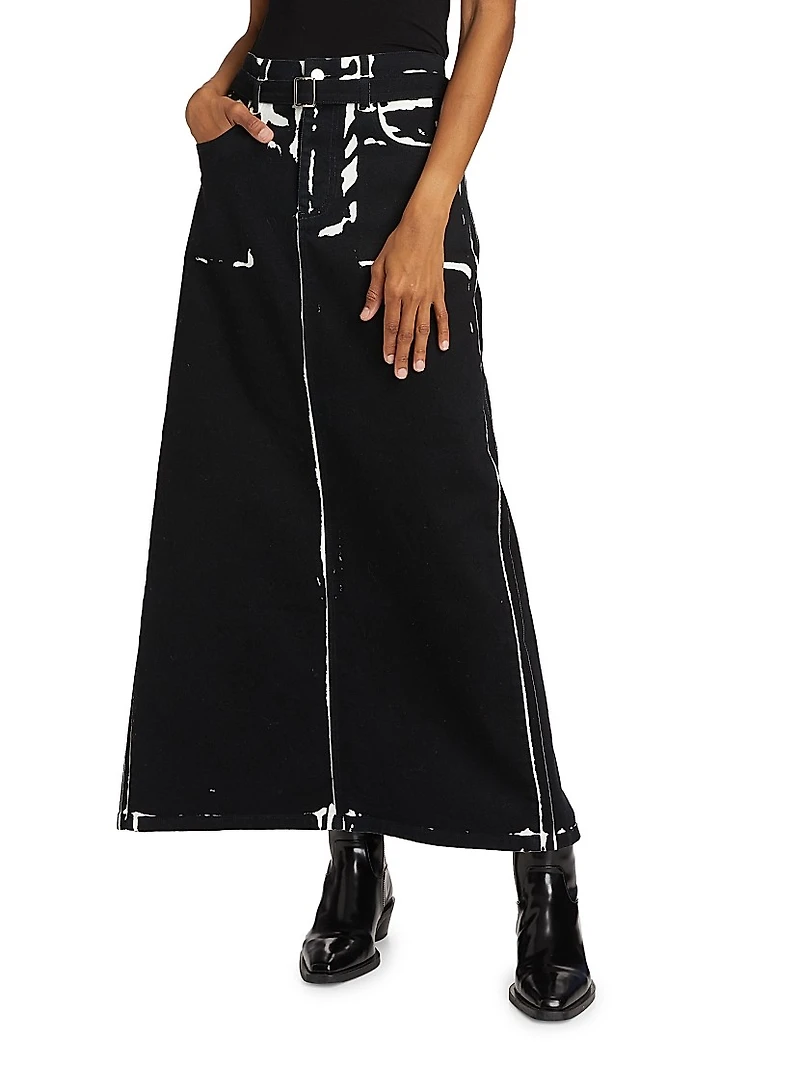 Calder Printed Denim Maxi Skirt