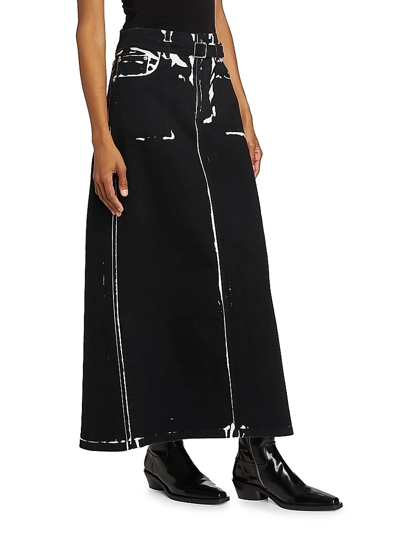 Calder Printed Denim Maxi Skirt