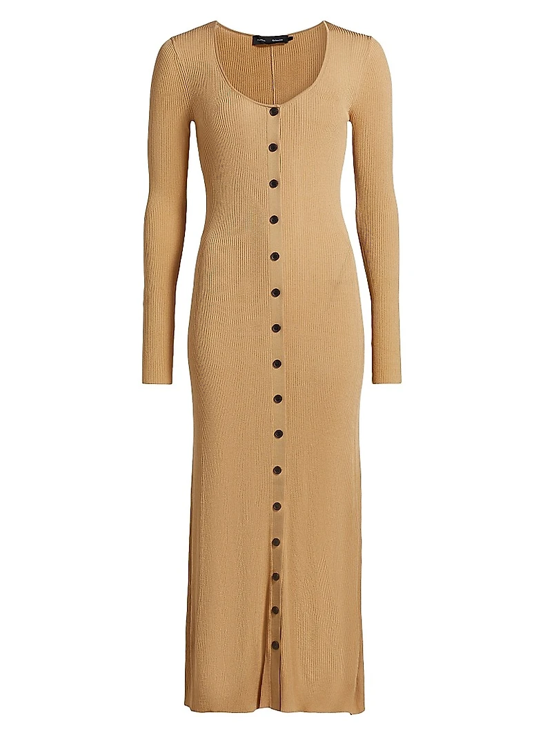 Athena Rib-Knit Button-Front Dress