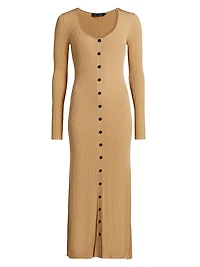 Athena Rib-Knit Button-Front Dress