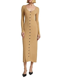 Athena Rib-Knit Button-Front Dress