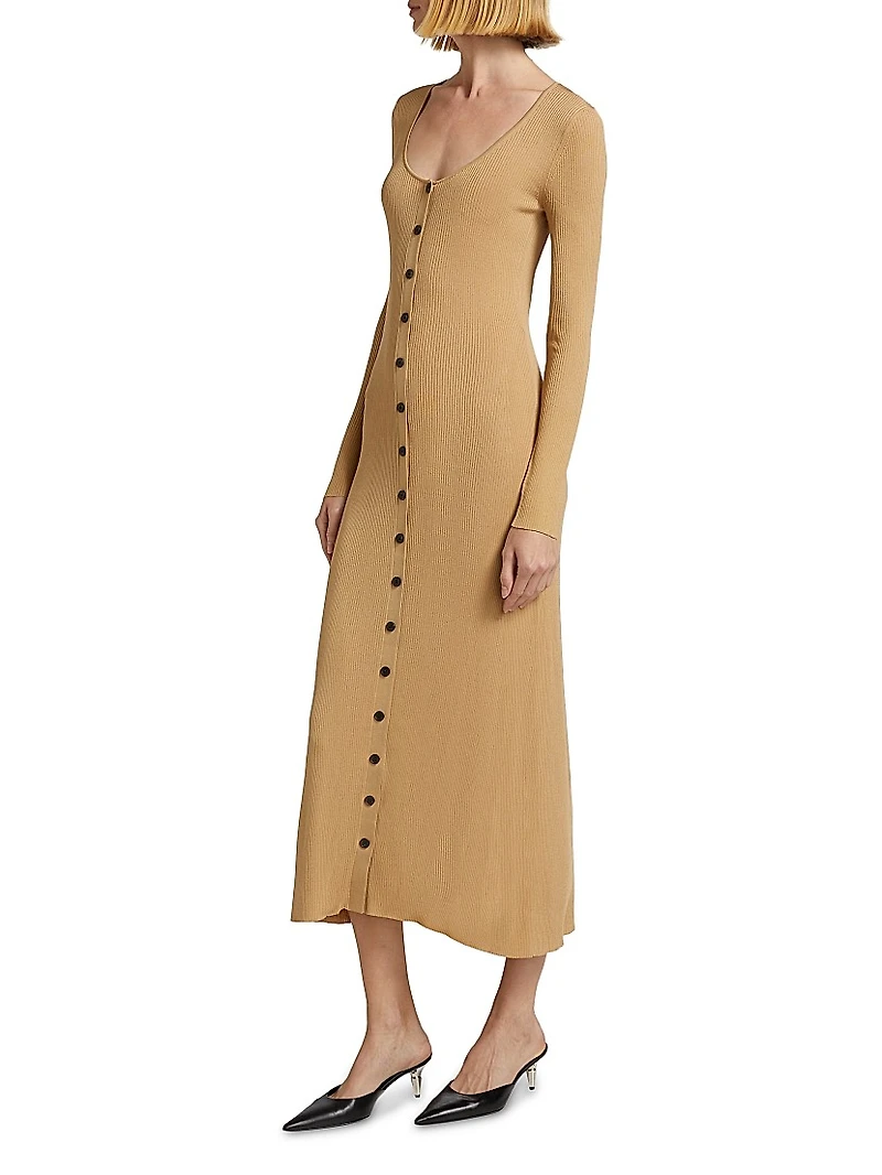 Athena Rib-Knit Button-Front Dress