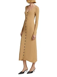 Athena Rib-Knit Button-Front Dress