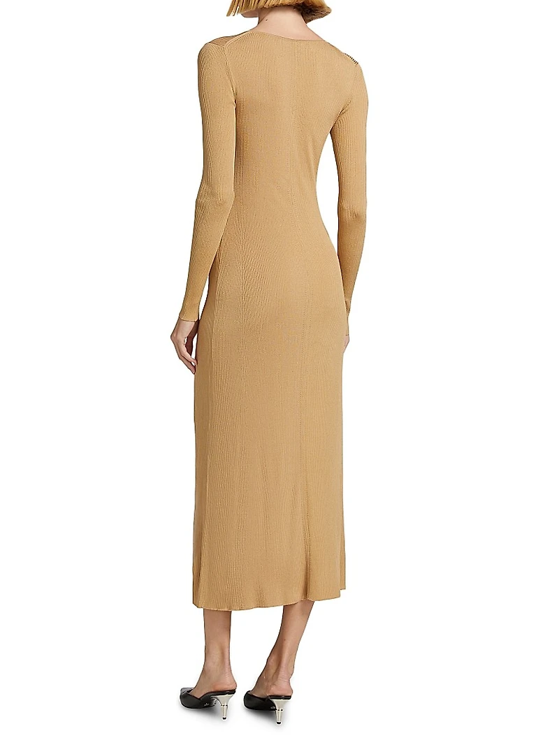 Athena Rib-Knit Button-Front Dress