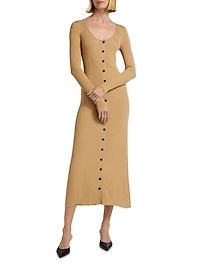 Athena Rib-Knit Button-Front Dress