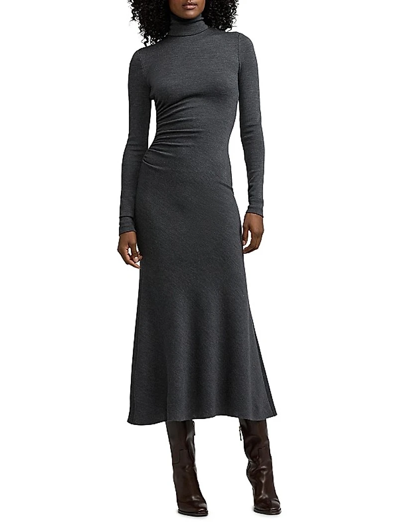 Turtleneck Wool Midi-Dress
