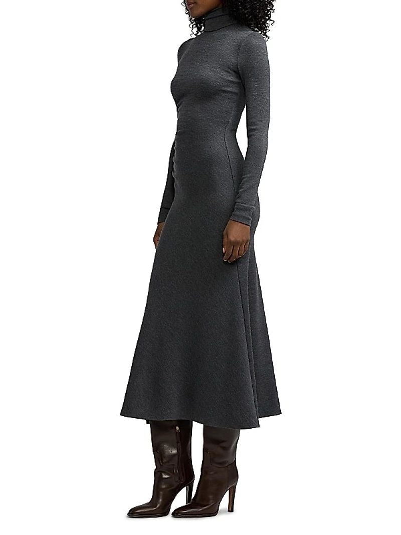 Turtleneck Wool Midi-Dress