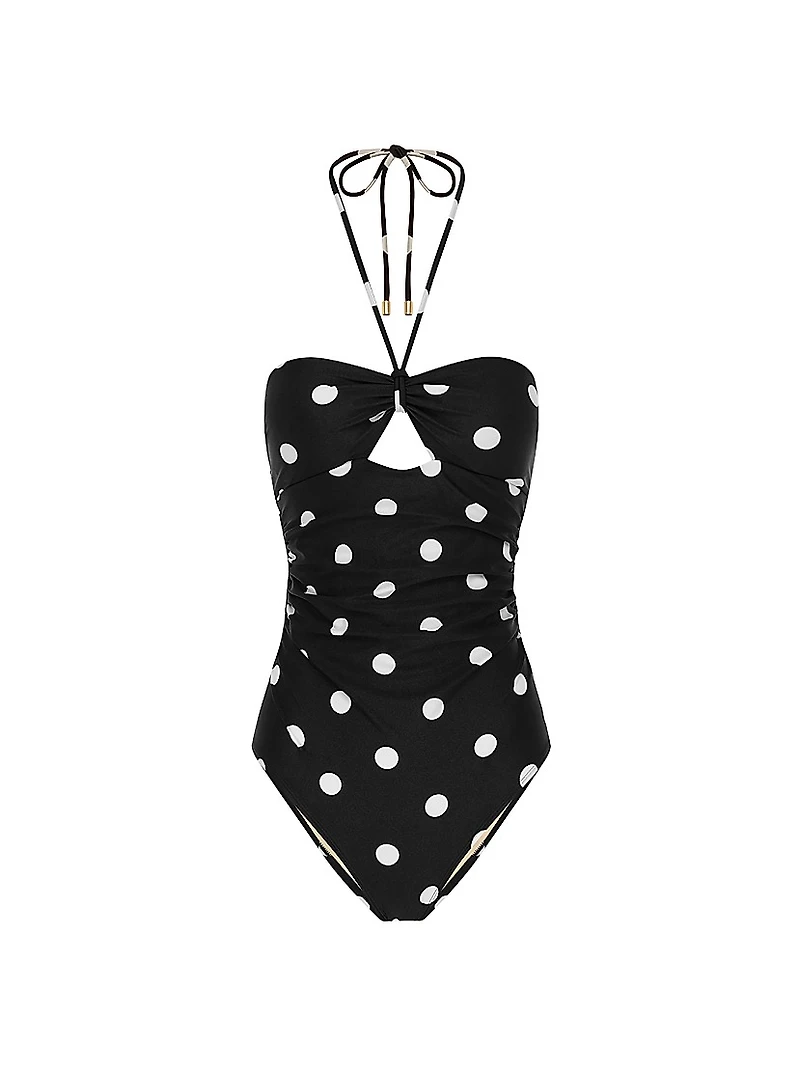 Summer Polka Dot Halter One-Piece Swimsuit