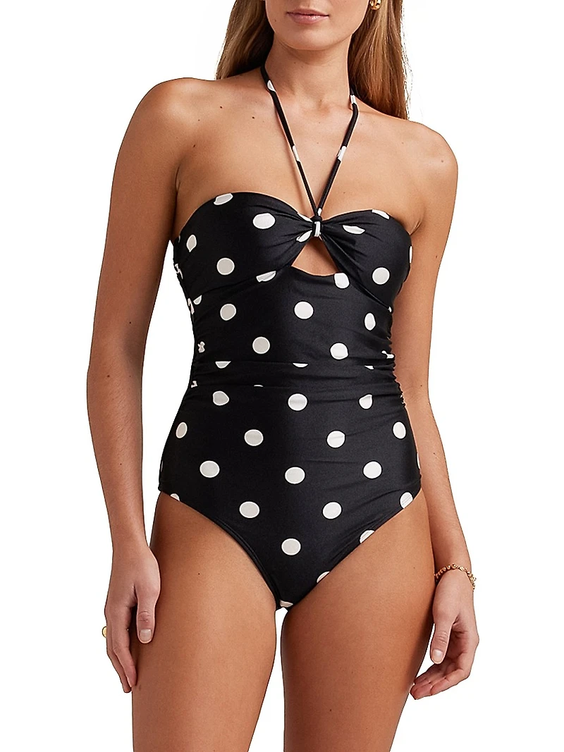 Summer Polka Dot Halter One-Piece Swimsuit
