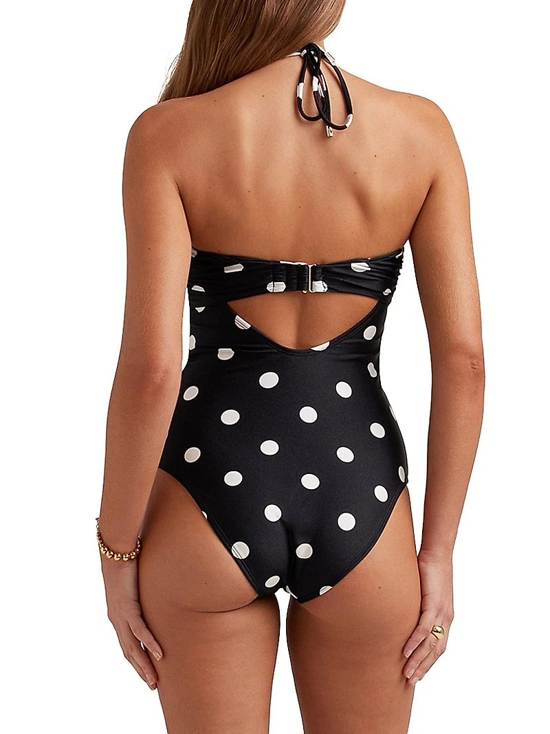 Summer Polka Dot Halter One-Piece Swimsuit