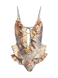 Tallow Floral Ruffle One-Piece Swimsuit
