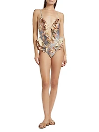 Tallow Floral Ruffle One-Piece Swimsuit