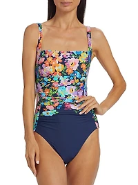 Floral Ruched One-Piece Swimsuit