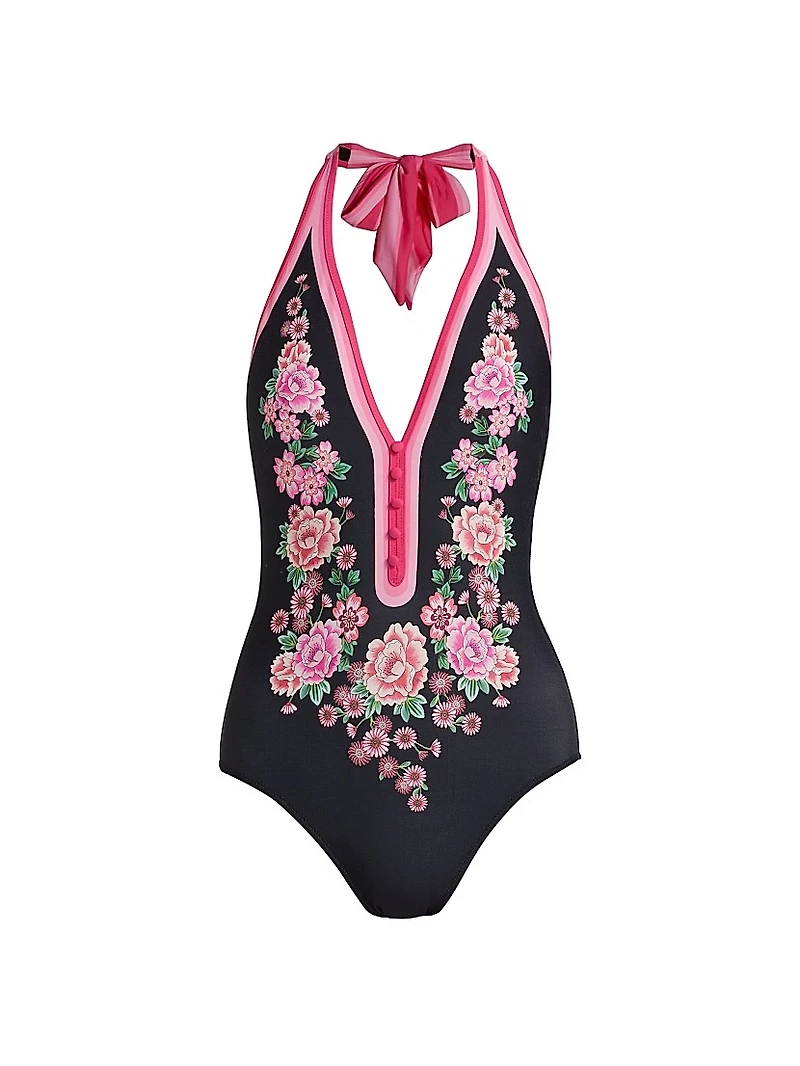 Floral Halterneck One-Piece Swimsuit