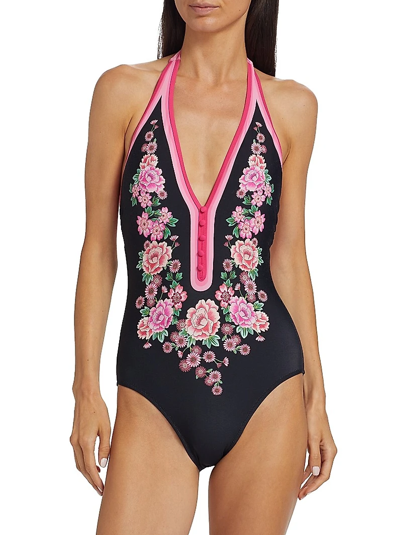 Floral Halterneck One-Piece Swimsuit
