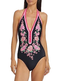 Floral Halterneck One-Piece Swimsuit