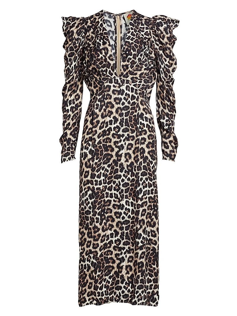 Leopard V-Neck Midi-Dress