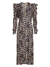 Leopard V-Neck Midi-Dress