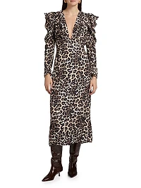 Leopard V-Neck Midi-Dress