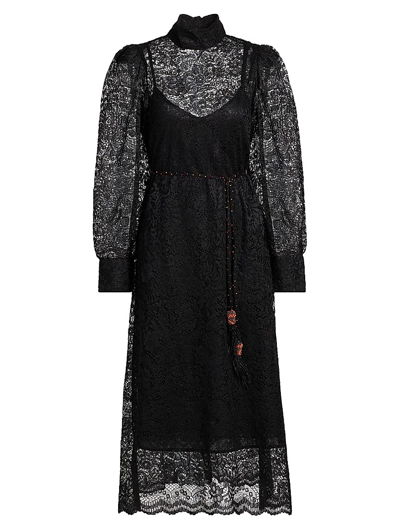 Lace Tie-Waist Midi-Dress