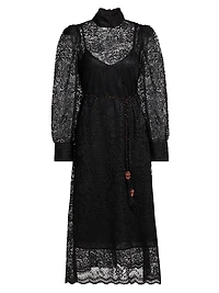 Lace Tie-Waist Midi-Dress