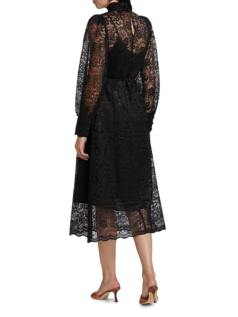 Lace Tie-Waist Midi-Dress