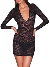 Le Stretch Lace Plunging V-neck Minidress