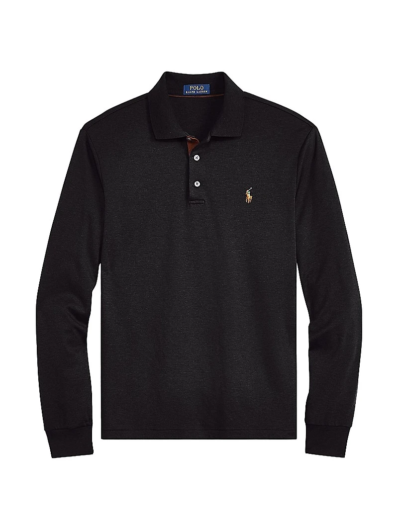Cotton Interlock Long-Sleeve Polo Shirt