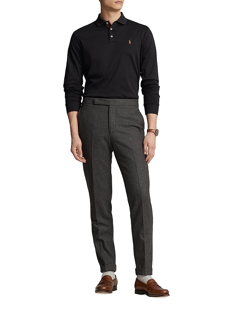 Cotton Interlock Long-Sleeve Polo Shirt
