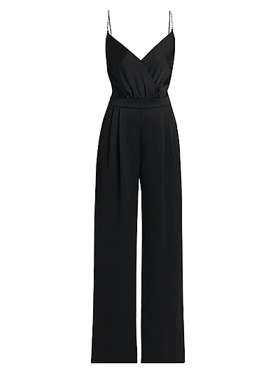 Crystal-Strap Satin Jumpsuit