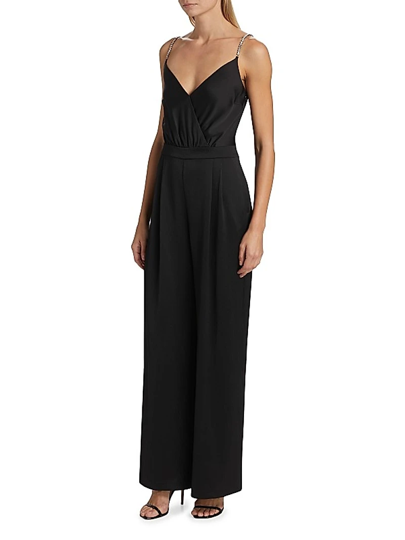 Crystal-Strap Satin Jumpsuit
