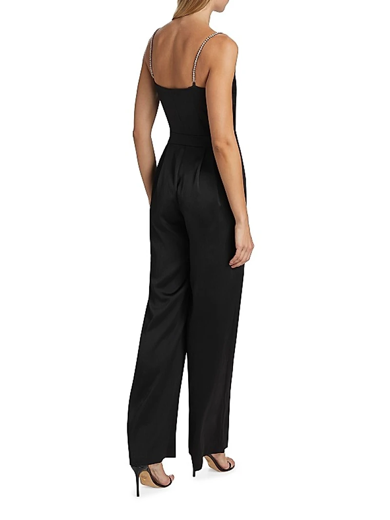 Crystal-Strap Satin Jumpsuit