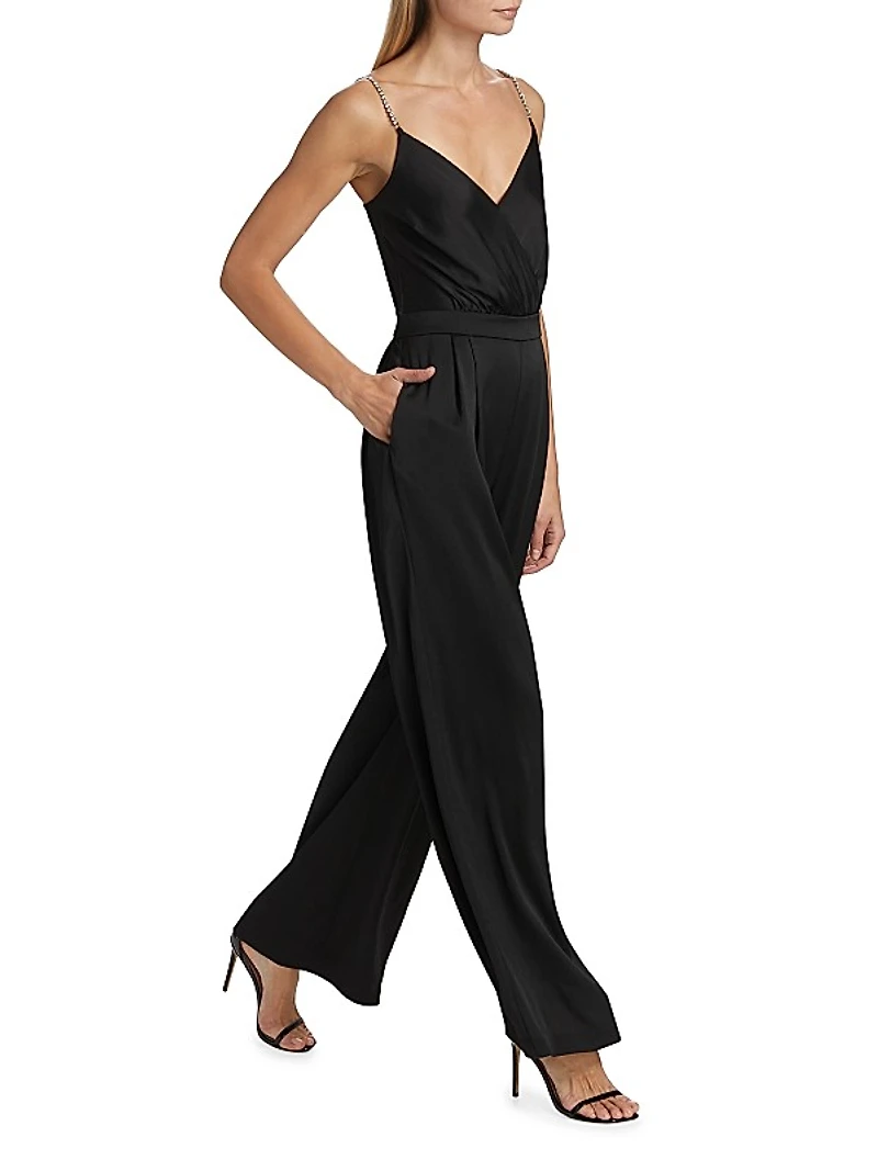 Crystal-Strap Satin Jumpsuit