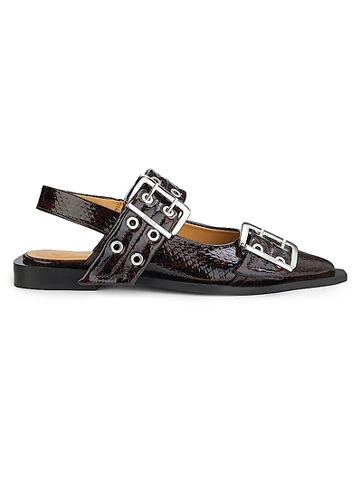 Embossed Buckle Ballerina Flats