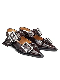 Embossed Buckle Ballerina Flats