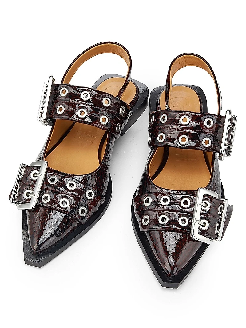 Embossed Buckle Ballerina Flats