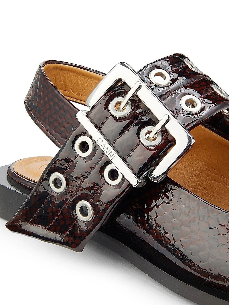 Embossed Buckle Ballerina Flats