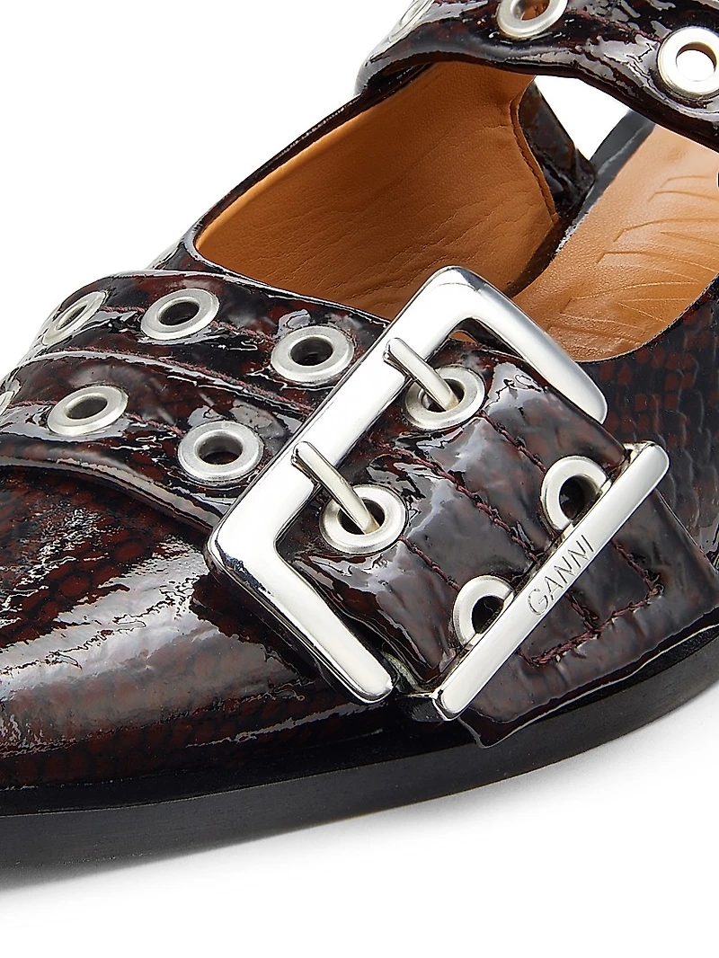 Embossed Buckle Ballerina Flats