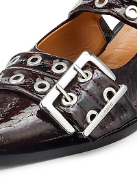 Embossed Buckle Ballerina Flats