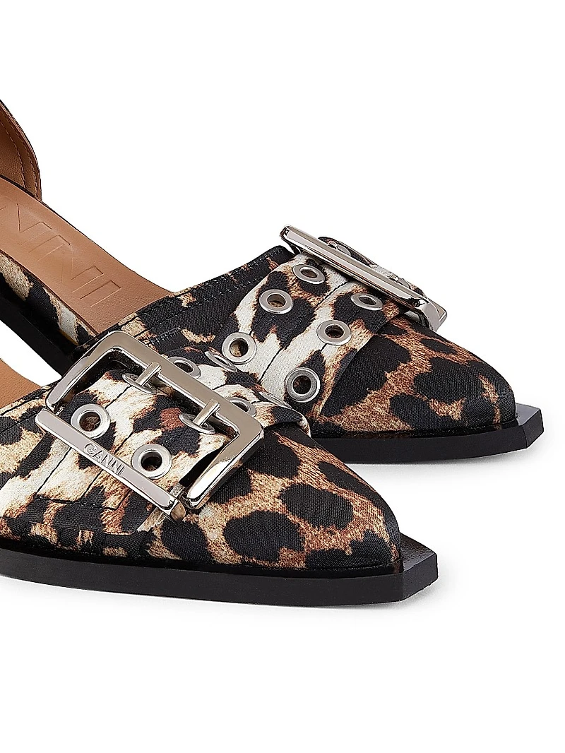 Leopard Print Satin Buckle Pumps