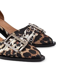 Leopard Print Satin Buckle Pumps