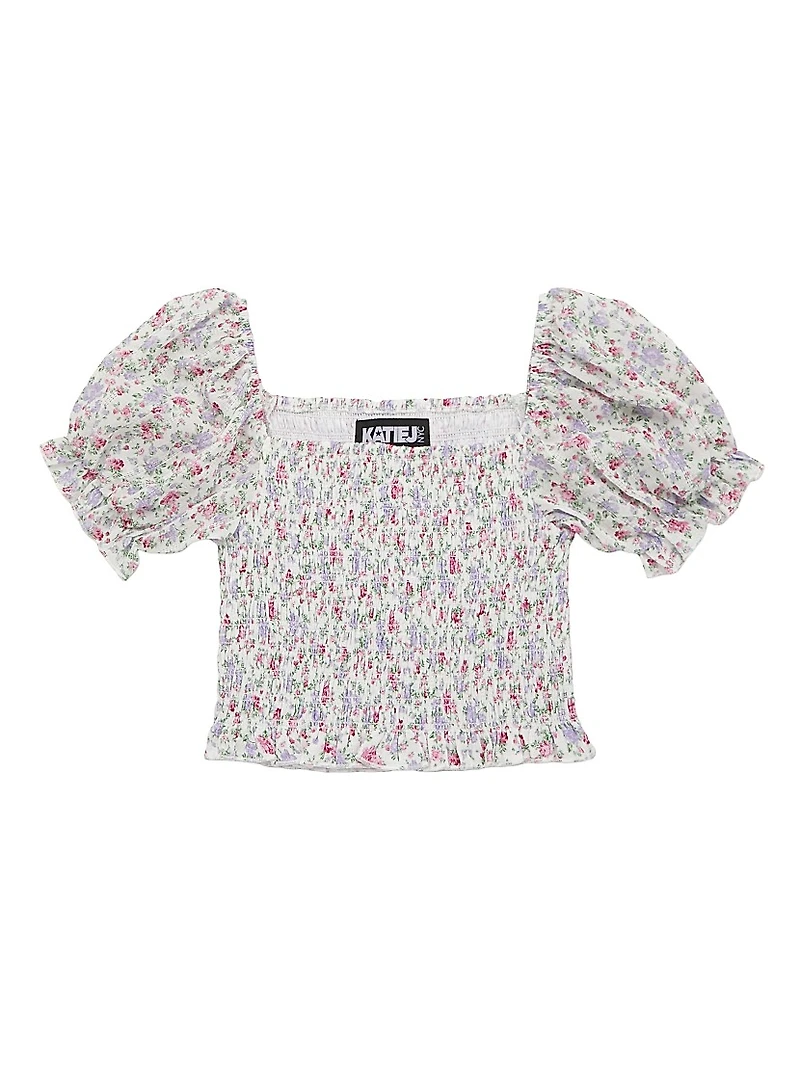Girl's Marlee Smocked Floral Top