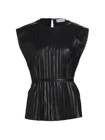 Lyra Pleated Faux Leather Top