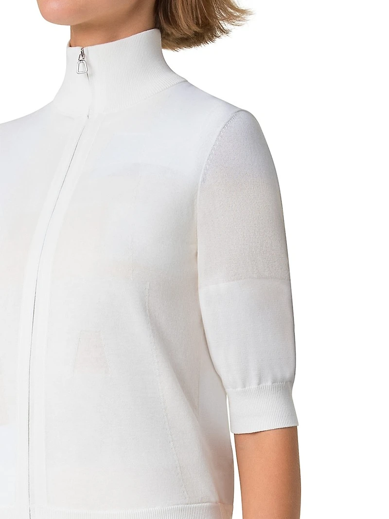 Knit Jacquard Zip-Up Cardigan