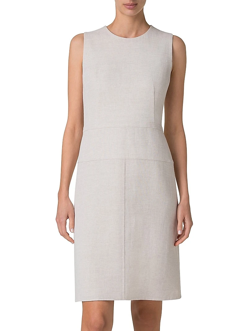Linen-Blend Sleeveless A-Line Midi-Dress