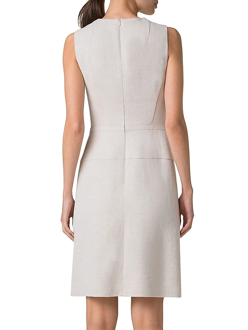 Linen-Blend Sleeveless A-Line Midi-Dress
