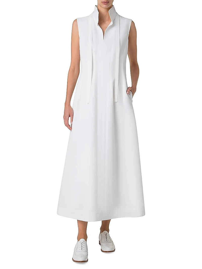 Cotton Sleeveless Flared Midi-Dress