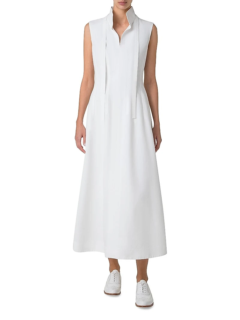 Cotton Sleeveless Flared Midi-Dress