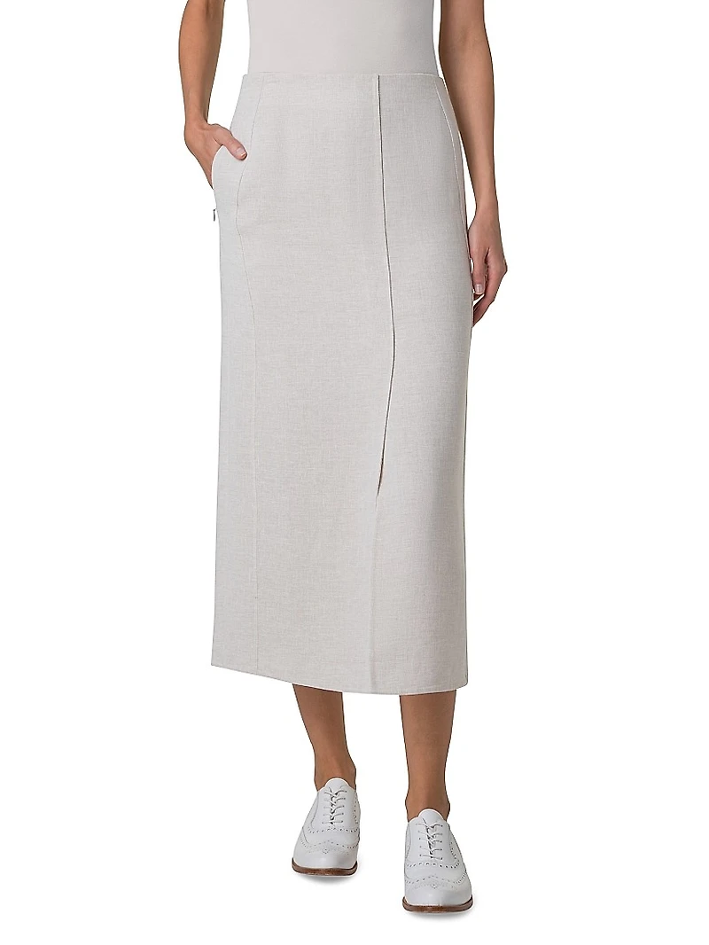 Linen Pencil Midi-Skirt